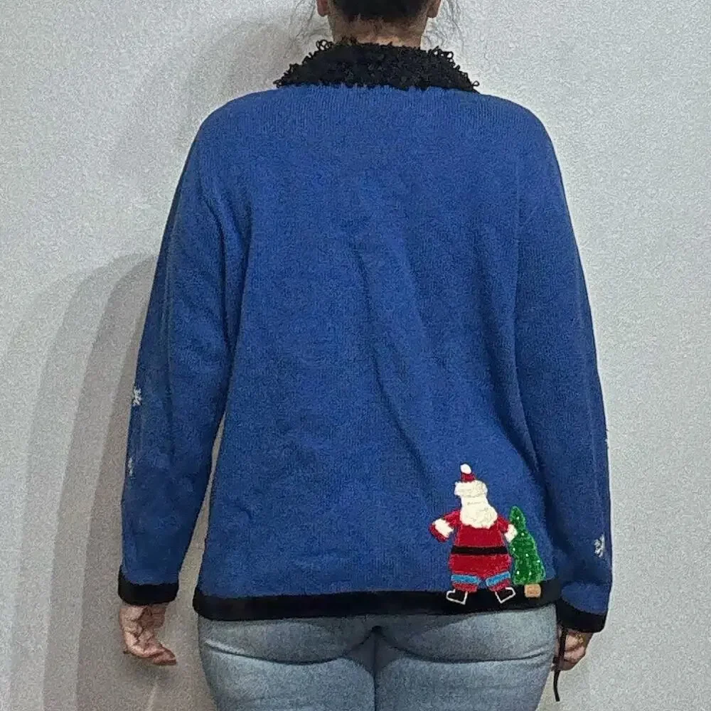 Jack B. Quick Blue Vintage Santa Cardigan Sz L